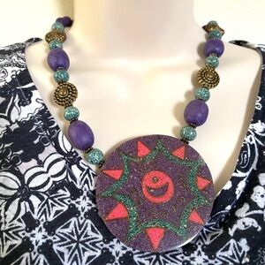 Vintage Purple and Green Necklace with Pendant